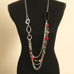 Chicos Multi Strand Beaded Silver Necklace